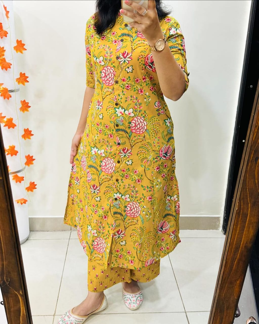 Premium Floral Fine Cotton Printed A-Line Pattern Kurti-Palazzo Set