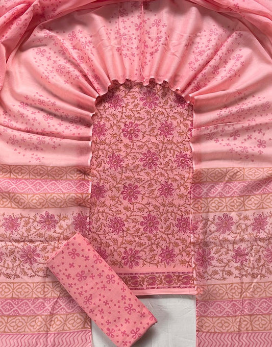 Pure Soft Cotton Hand Block Printed Suit Set With Cotton Dupatta