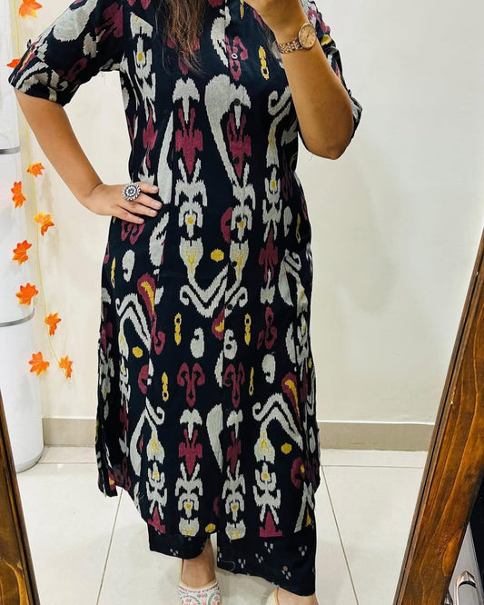 Premium Floral Fine Cotton Printed A-Line Pattern Kurti-Palazzo Set