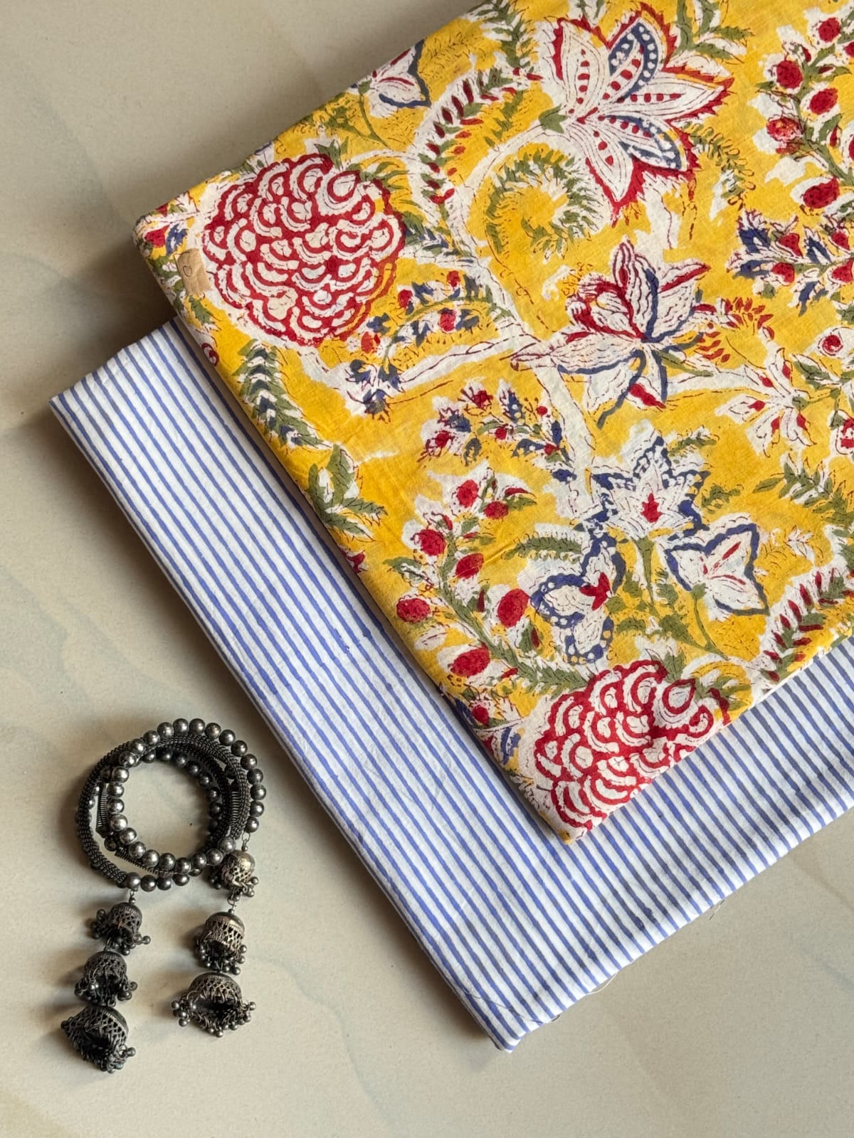 Pure Soft Cotton Handblock Printed 2PC Top-Bottom Suit Set (2.50 Meter Each)
