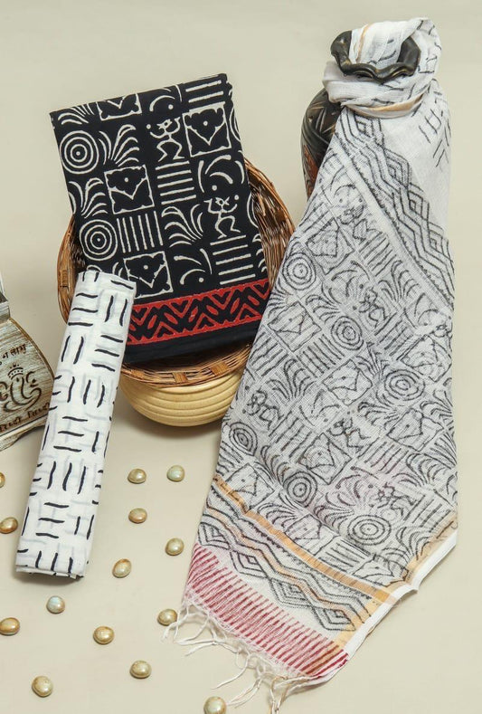 Pure Cotton Hand Block Printed Suit Set With Kota Doria Dupatta
