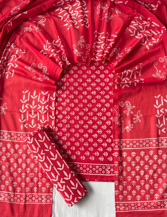 Pure Soft Cotton Hand Block Printed Suit Set With Cotton Dupatta