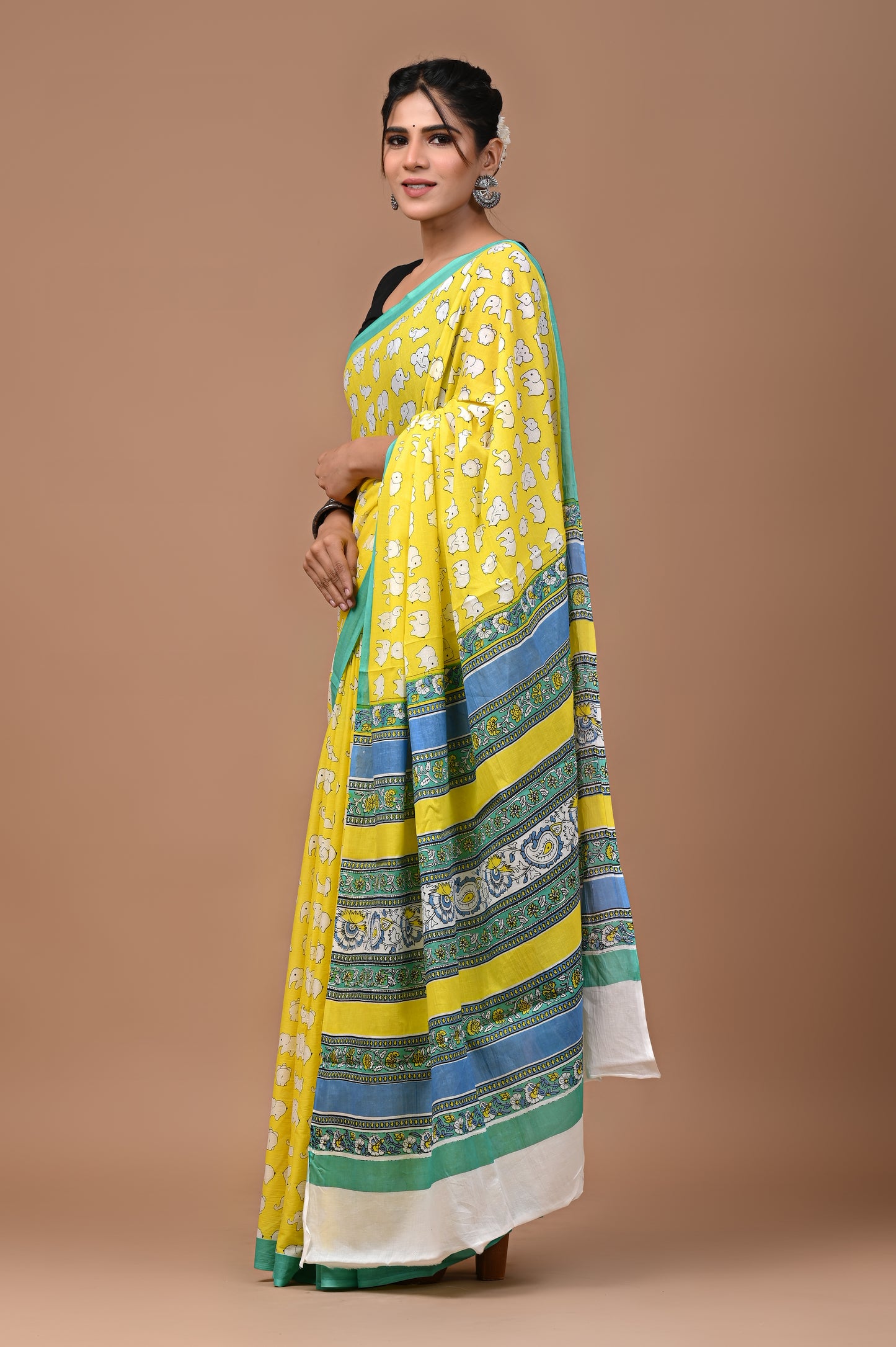 Pure Soft Cotton Handblock Printed Saree With Blouse