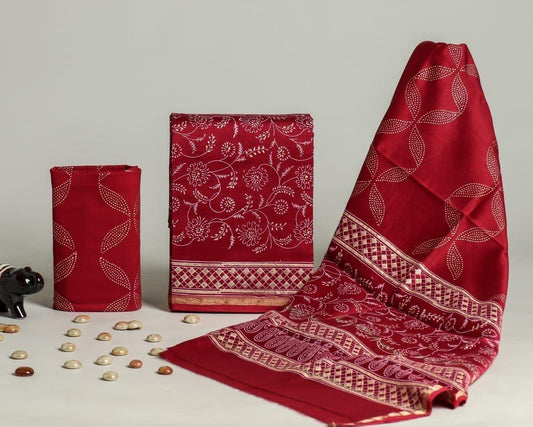 Designer Handblock Printed Chanderi Silk Suit Set