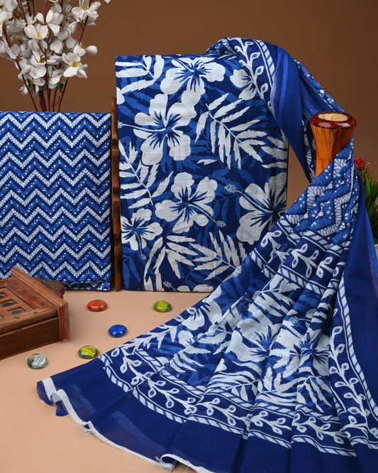 Designer Hand Block Printed Cotton Suit Set With Cotton Dupatta