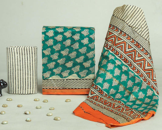 Designer Handblock Printed Chanderi Silk Suit Set