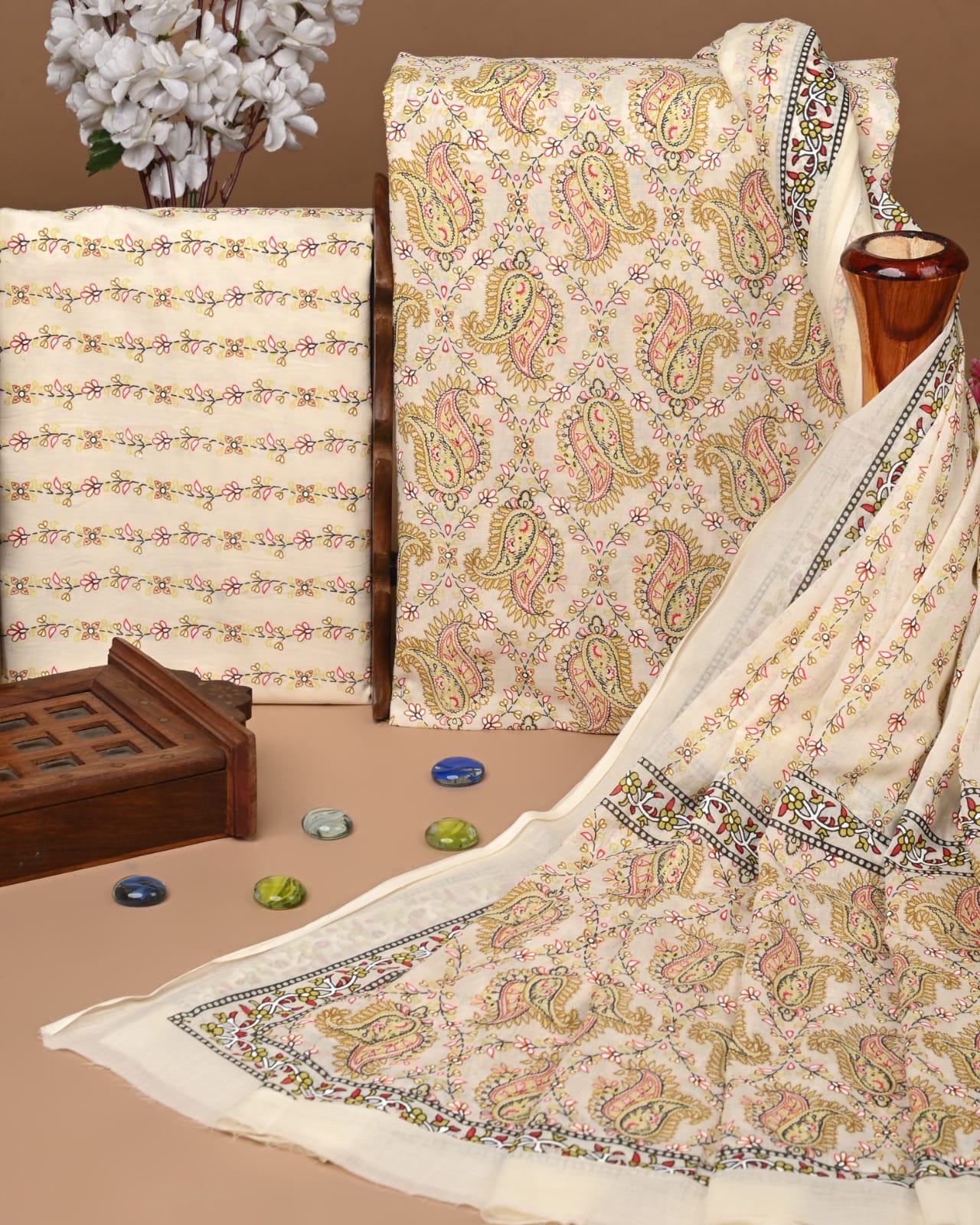 Designer Hand Block Printed Cotton Suit Set With Cotton Dupatta