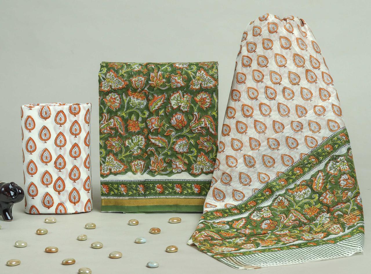 Designer Handblock Printed Chanderi Silk Suit Set