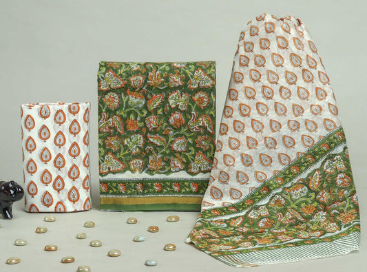 Designer Handblock Printed Chanderi Silk Suit Set