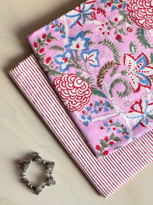 Pure Soft Cotton Handblock Printed 2PC Top-Bottom Suit Set (2.50 Meter Each)