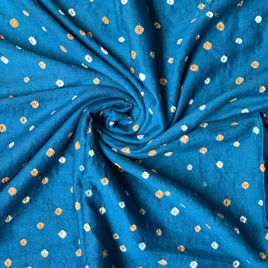 (Pre-cut 2 Meter)Pure Soft Cotton Satin Finish Tie-Dye Bandhani Fabric