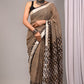 Pure Cotton Linen Handblock Printed Saree With Blouse