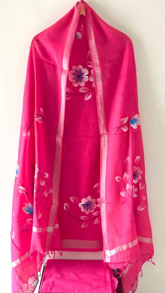 Premium Cotton Linen Hand Block Printed Cotton Linen Suit Set