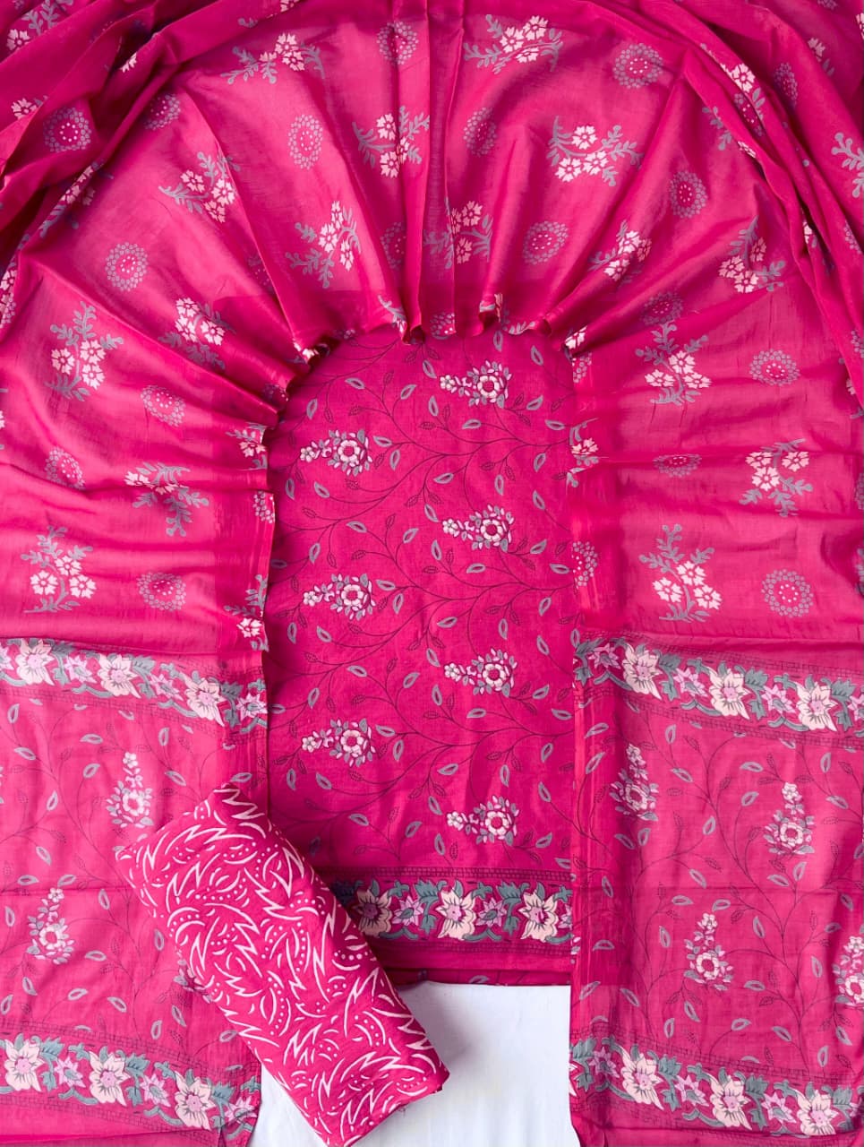 Pure Soft Cotton Hand Block Printed Suit Set With Cotton Dupatta