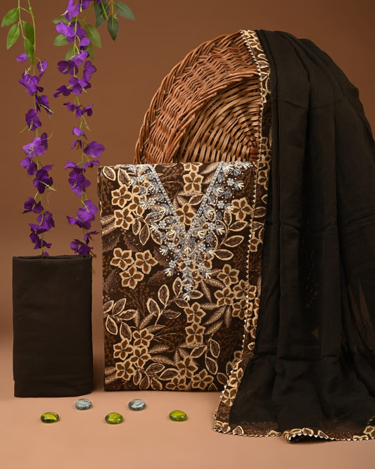 Premium Gota Patti Work Cotton Suit Set With Chiffon Dupatta