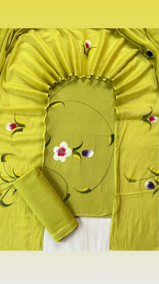 Pure Soft Cotton Hand Block Printed Suit Set With Cotton Dupatta