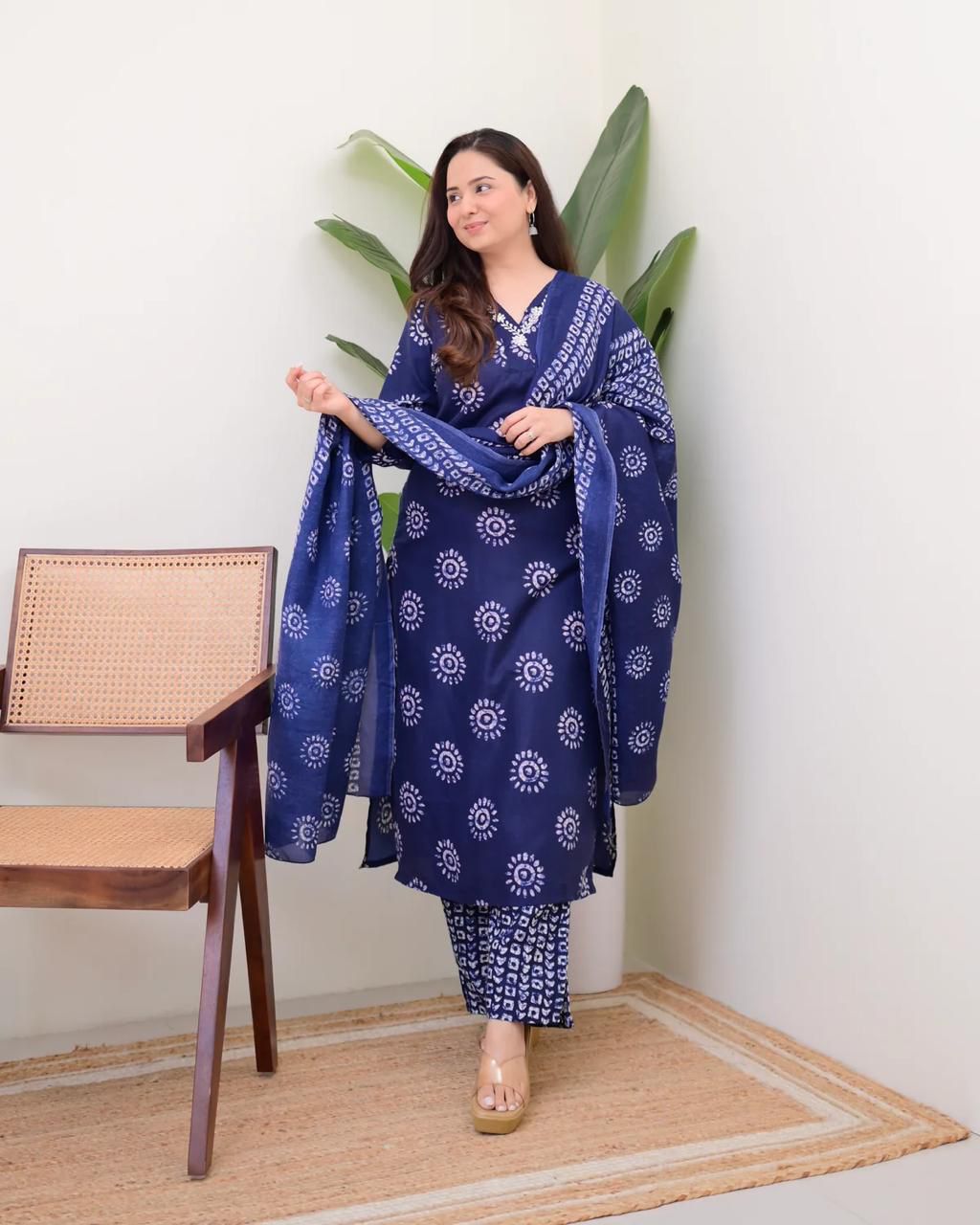 Pure Cotton Kurti Pant Set With Cotton Sequence Work