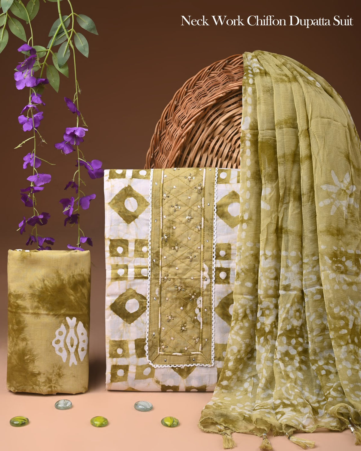 Premium Gota Patti Work Cotton Suit Set With Chiffon Dupatta