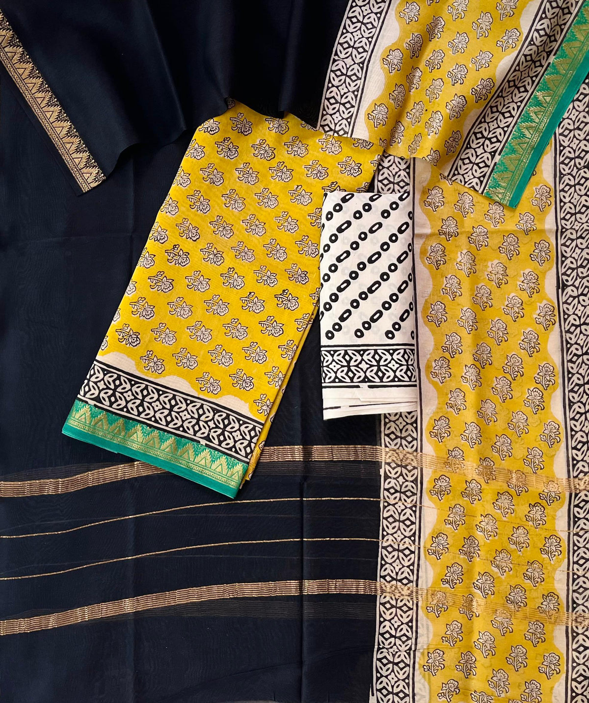 Premium Designer Handblock Printed Maheshwari Silk Suit Set