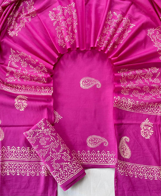 Pure Soft Cotton Hand Block Printed Suit Set With Cotton Dupatta