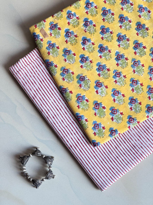 Pure Soft Cotton Handblock Printed 2PC Top-Bottom Suit Set (2.50 Meter Each)