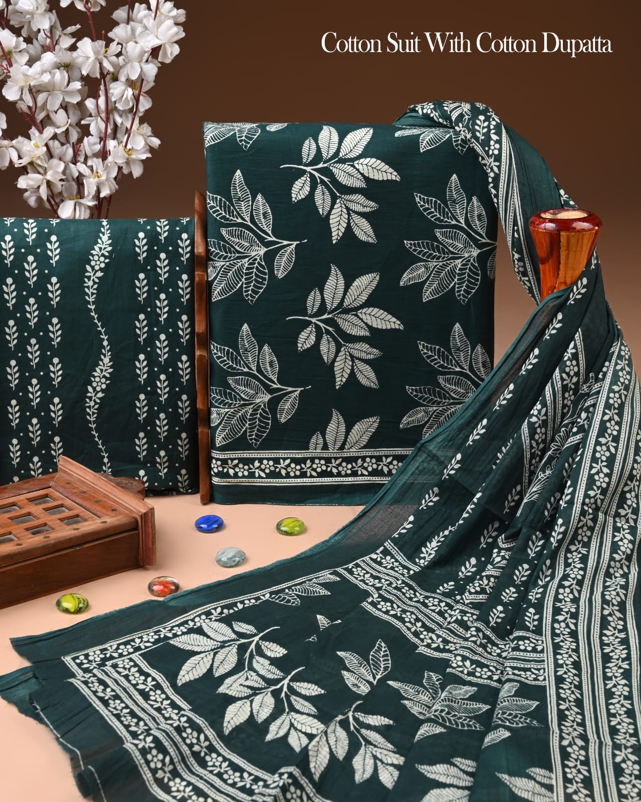 Designer Hand Block Printed Cotton Suit Set With Cotton Dupatta