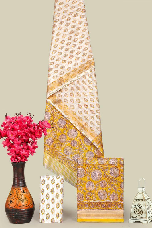 Designer Handblock Printed Maheshwari Silk Suit Set
