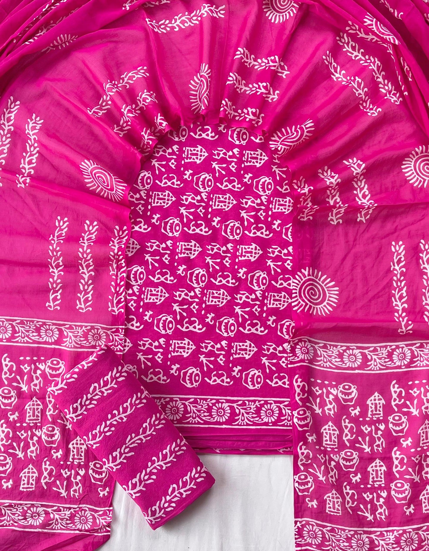 Pure Soft Cotton Hand Block Printed Suit Set With Cotton Dupatta