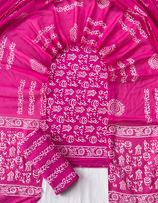 Pure Soft Cotton Hand Block Printed Suit Set With Cotton Dupatta