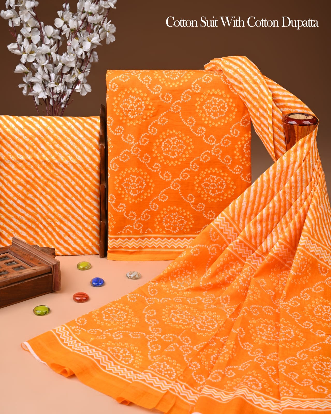 Designer Hand Block Printed Cotton Suit Set With Cotton Dupatta