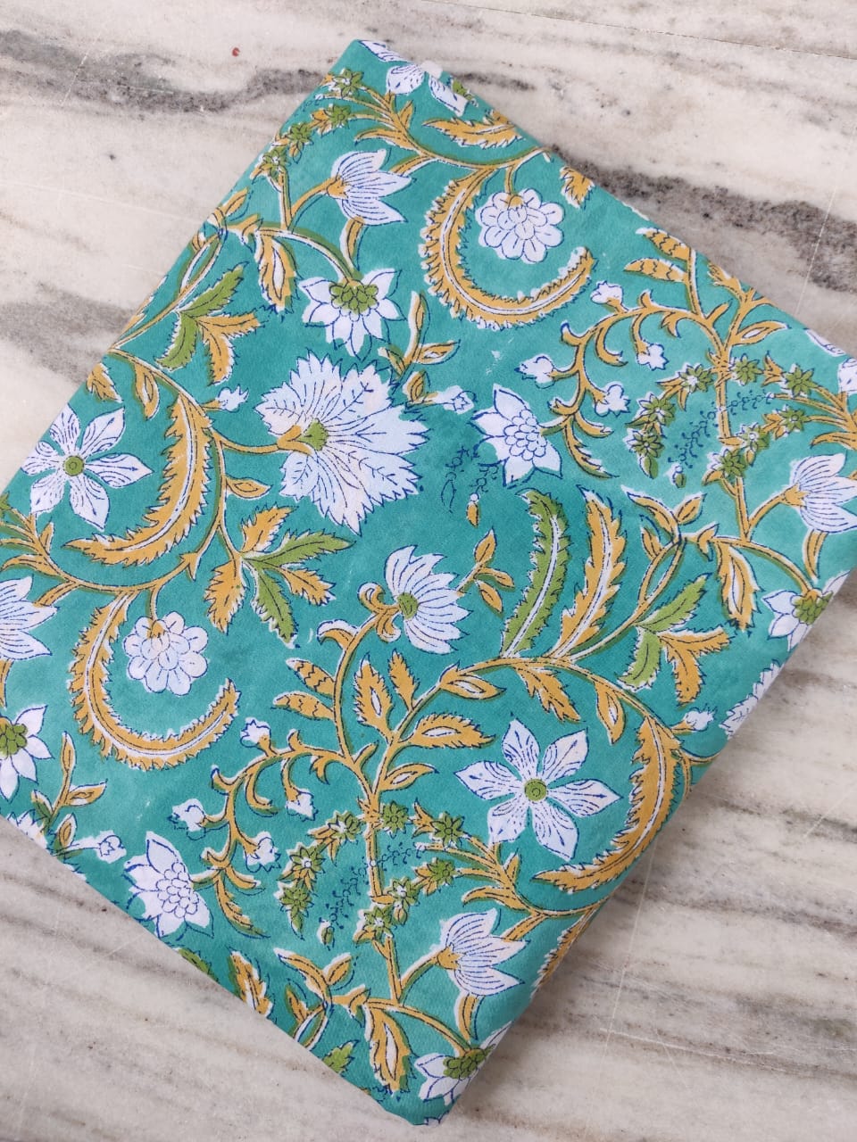 (Pre-cut 1.90 Meter) Pure Soft Cotton Hand Block Printed  Fabric