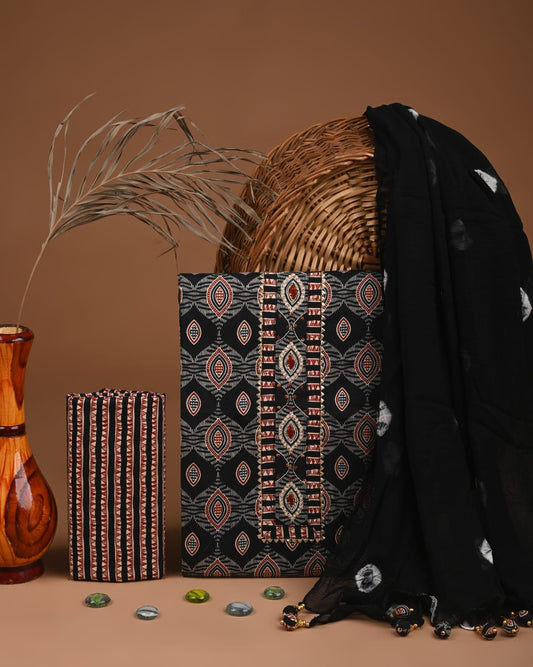 Premium Gota Patti Work Cotton Suit Set With Chiffon Dupatta