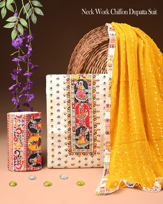 Premium Gota Patti Work Cotton Suit Set With Chiffon Dupatta