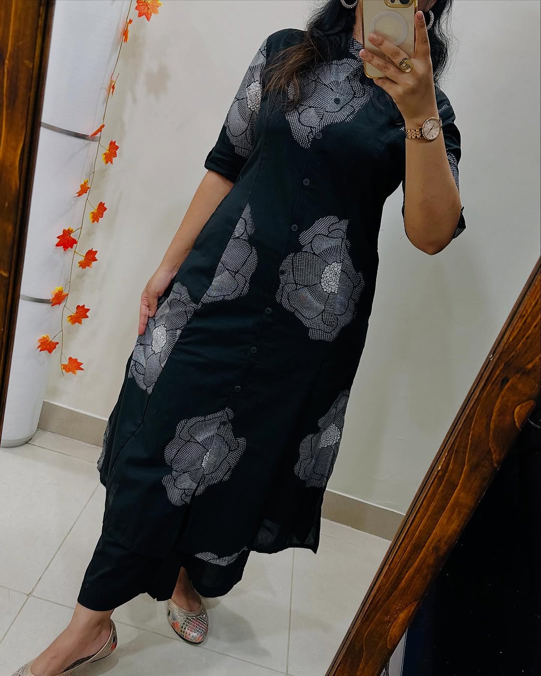 Premium Floral Fine Cotton Printed A-Line Pattern Kurti-Palazzo Set