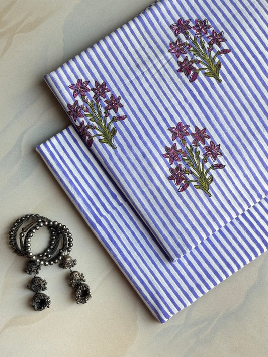 Pure Soft Cotton Handblock Printed 2PC Top-Bottom Suit Set (2.50 Meter Each)