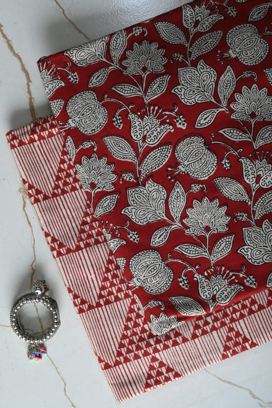 Pure Soft Cotton Handblock Printed 2PC Top-Bottom Suit Set (2.50 Meter Each)