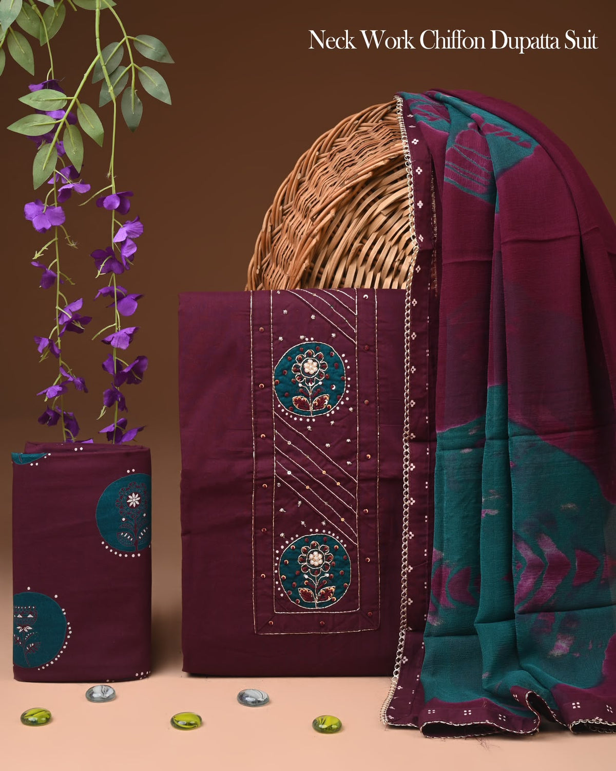 Premium Gota Patti Work Cotton Suit Set With Chiffon Dupatta
