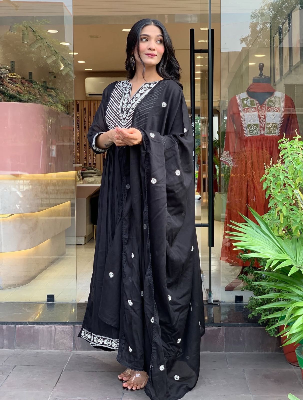 Pure Cotton Anarkali Suit Set With Beautiful Embroidery Work