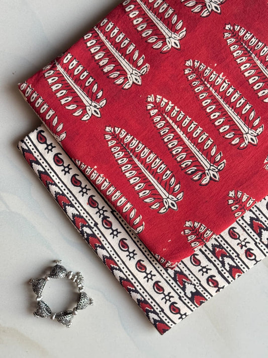 Pure Soft Cotton Handblock Printed 2PC Top-Bottom Suit Set (2.50 Meter Each)