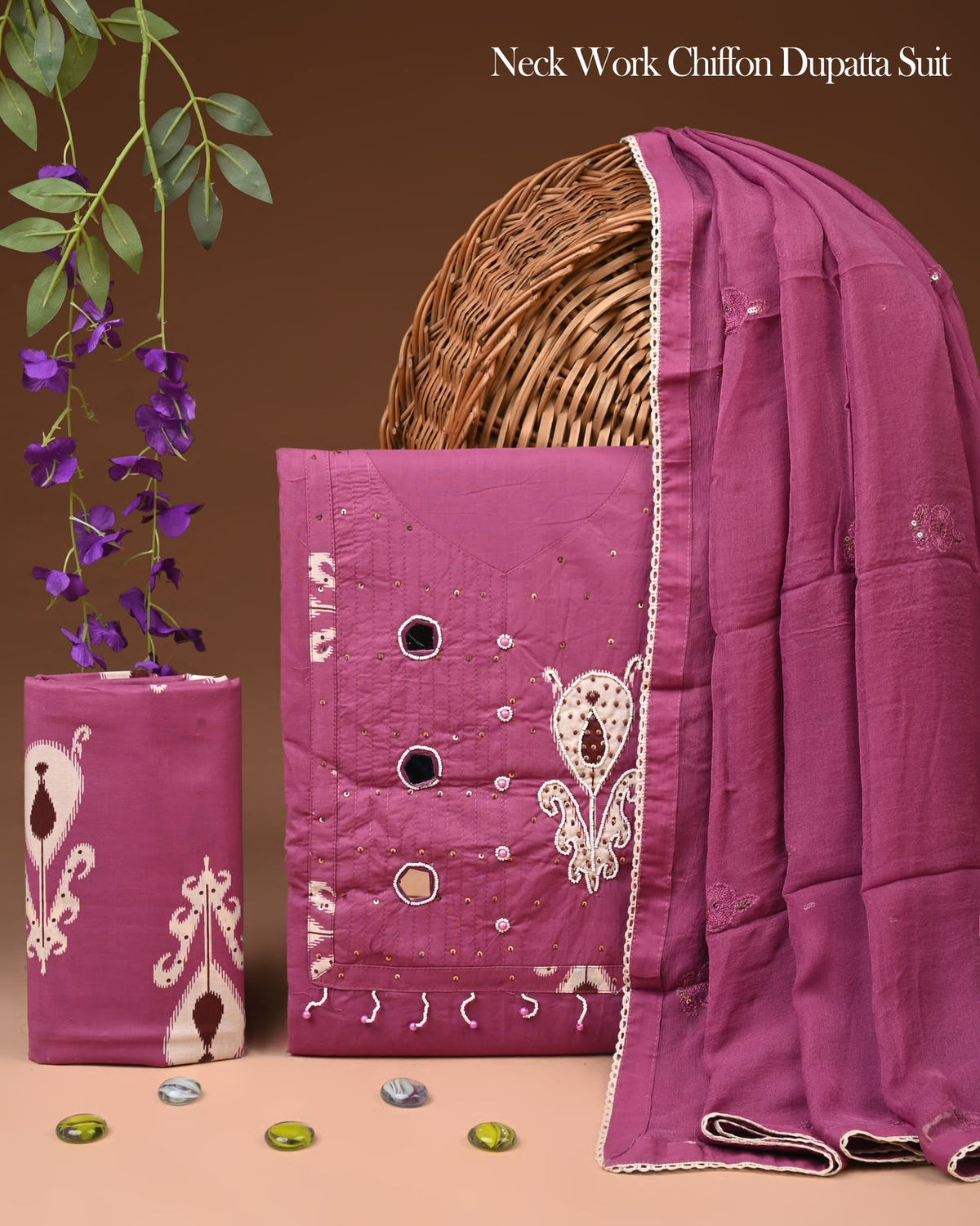 Premium Gota Patti Work Cotton Suit Set With Chiffon Dupatta