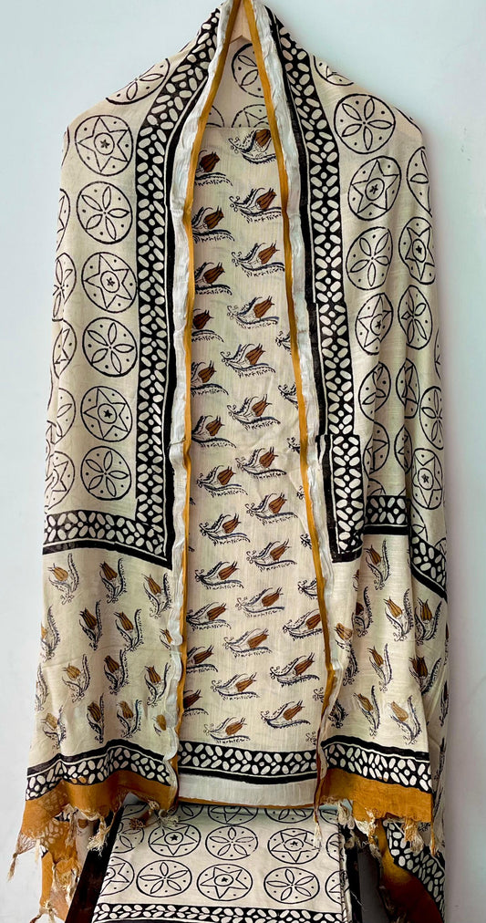 Premium Cotton Linen Hand Block Printed Cotton Linen Suit Set