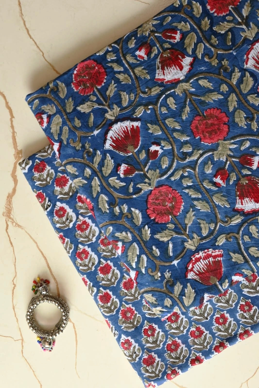 Pure Soft Cotton Sanganeri Handblock Printed 2PC Top-Bottom Suit Set (2.50 Meter Each)