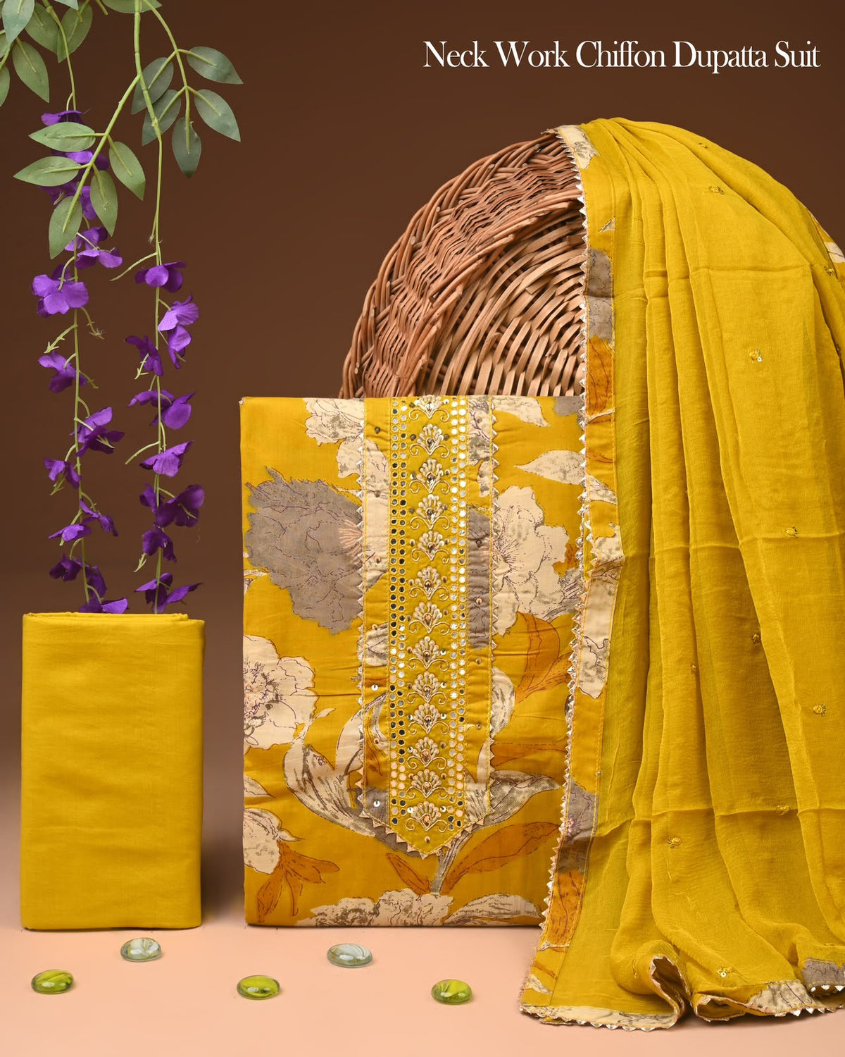 Premium Gota Patti Work Cotton Suit Set With Chiffon Dupatta
