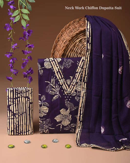 Premium Gota Patti Work Cotton Suit Set With Chiffon Dupatta