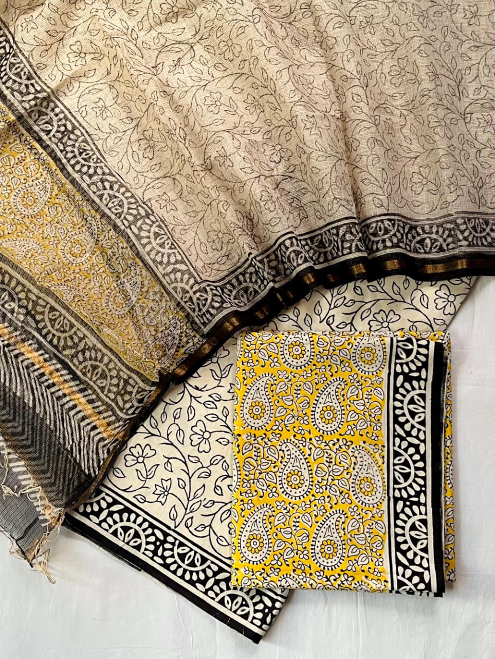 Pure Cotton Hand Block Printed Suit Set With Kota Doria Dupatta