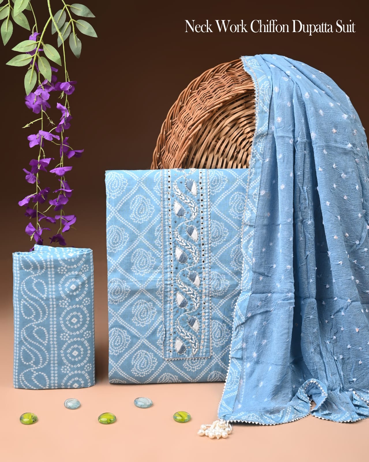 Premium Gota Patti Work Cotton Suit Set With Chiffon Dupatta
