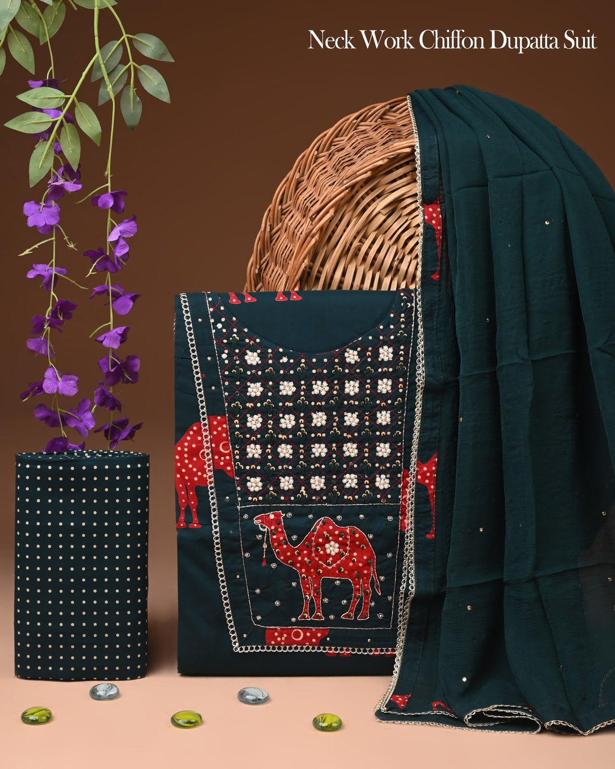 Premium Gota Patti Work Cotton Suit Set With Chiffon Dupatta