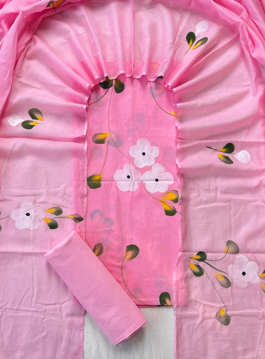 Pure Soft Cotton Hand Block Printed Suit Set With Cotton Dupatta