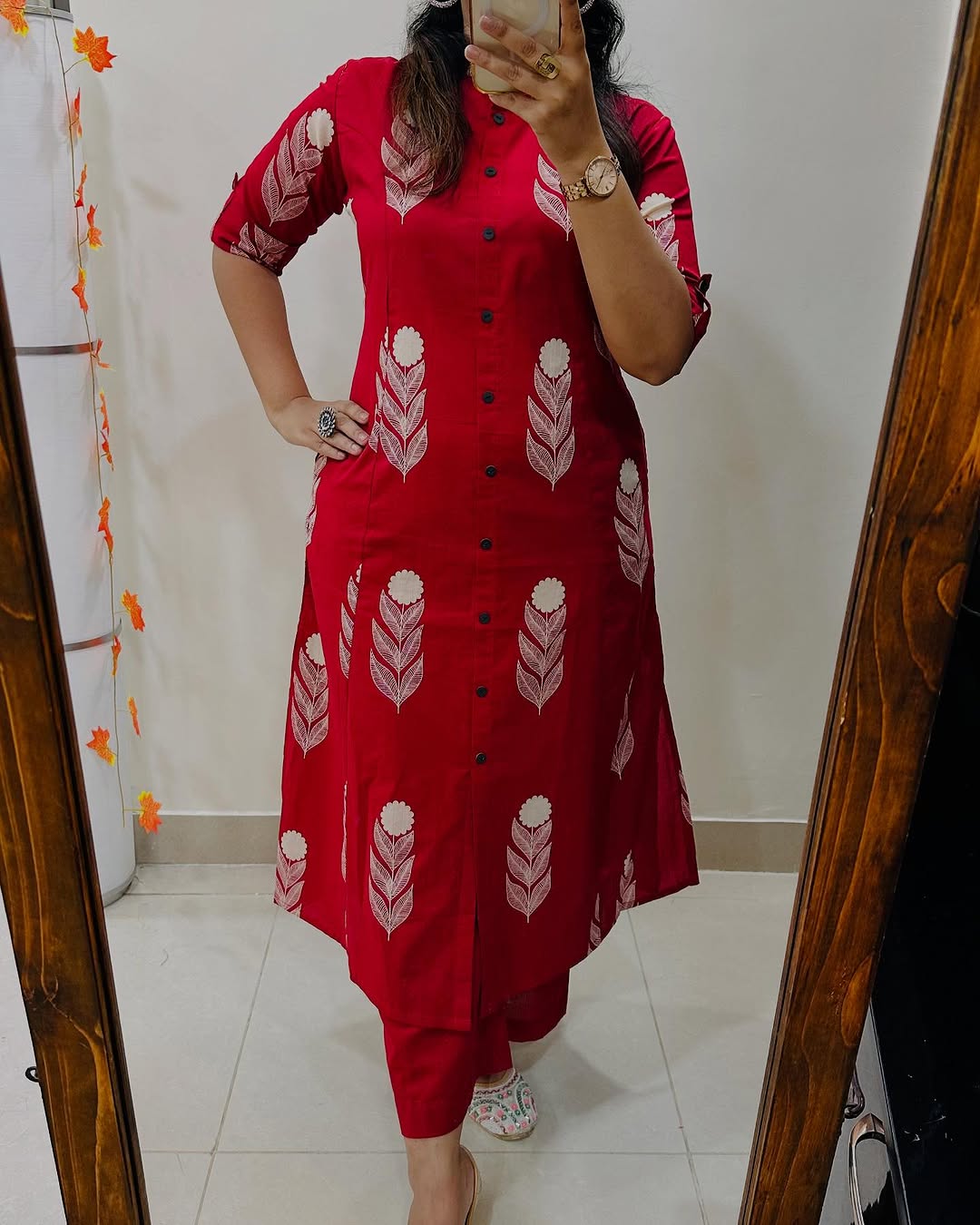 Premium Floral Fine Cotton Printed A-Line Pattern Kurti-Palazzo Set