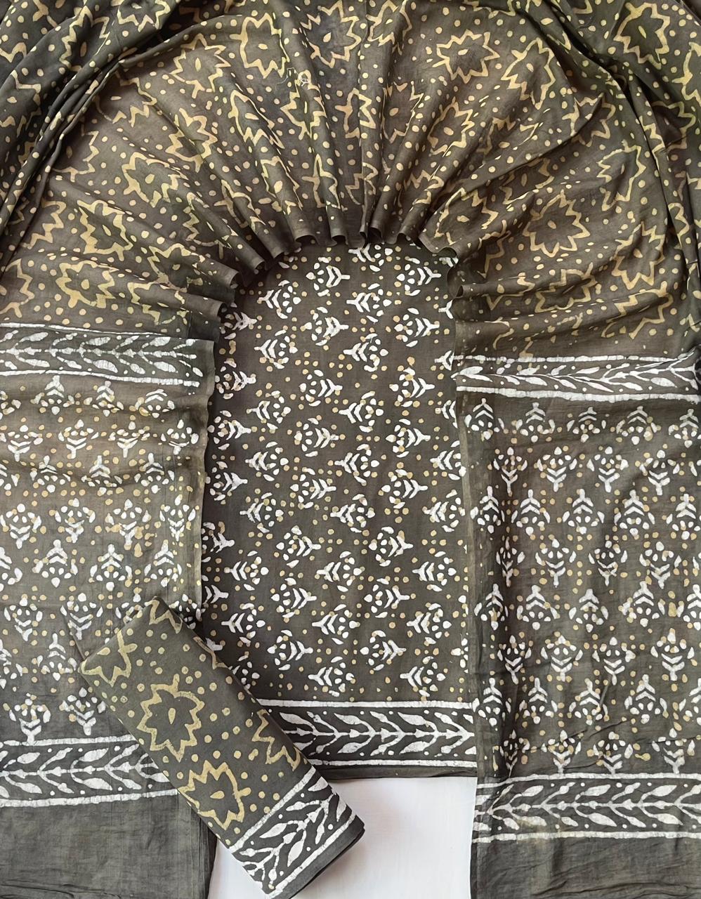 Pure Soft Cotton Hand Block Printed Suit Set With Cotton Dupatta
